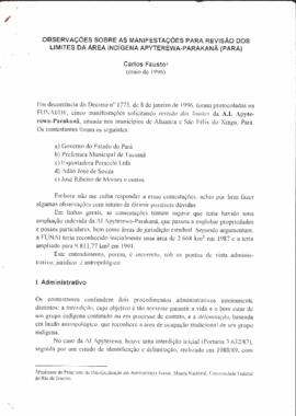 OBSERVAÇÔES SOBRE AS MANIFESTAÇÔES PARA REVISÂO DOS LIMITES DA ÂREA INDIGENA APYTEREWA-PARAKANÂ (...