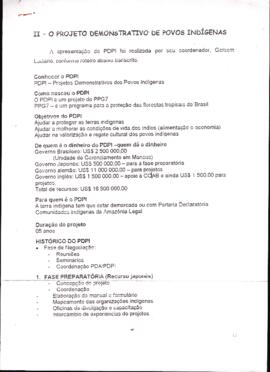 Resumo sobre o projeto demonstrativo de povos indígenas