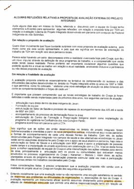 Algumas reflexões relativas a proposta de avaliação externa do projeto integrado