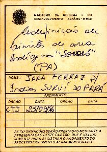 Redefinição dos limites do território dos chamados Suruí da Área Indígena Sororó.