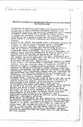 Decreto de Políticas Indígenas não favorecem cumprimentos da Constituição.