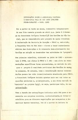 Informações sobre a assessoria prestada à Companhia Vale do Rio Doce (Projeto Ferro-Carajás)