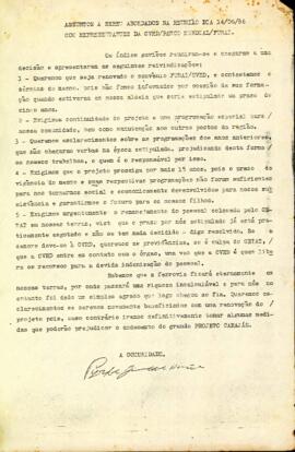 Assunto a ser abordado na reunião dia 14 de junho de 1986 com representantes da CRVD/Banco Mundia...