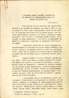 O programa Grande Carajás: Aspectos de um processo de transformação social na região de Marabá (PA).