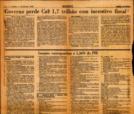 Recorte de jornal sobre incentivos fiscais