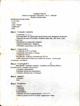 Avaliação externa- Rede de Cooperação Alternativa- Roteiro de Entrevistas.