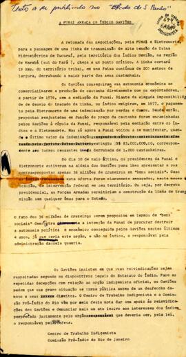 A Funai Ameaça os Índios Gaviões