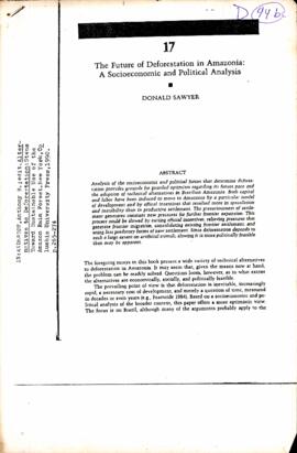 The Future of Deforestation in Amazonia: A Socieconomic and Political Analysis.