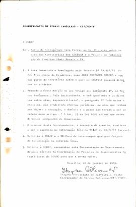 Carta ao Sr. Ministro sobre os direitos territoriais dos Aikewar e o projeto de Colonização do Co...