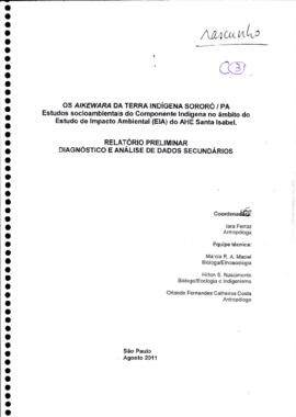 OS AIKEWARA DA TERRA INDÍDENA SORORÓ/PA Estudos socioambientais do Componente Indígena no âmbito ...