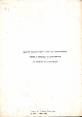 ALGUMAS CONSIDERAÇÕES ACERCA DO "LEVANTAMENTO SOBRE A INSERSÃO DE ANTROPÓLOGOS NO MERCADO DE...