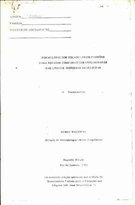 Formulário dos vocabulários padrões para estudos comparativos preliminares nas línguas indígenas ...