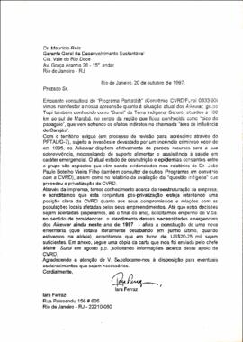 Carta ao Dr. Maurício Reis (Gerente Geral de Desenvolvimento Sustentável na Cia. Vale do Rio Doce).