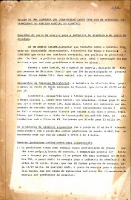 Questões do custo de energia para a indústria do alumínio e do custo do alumínio.