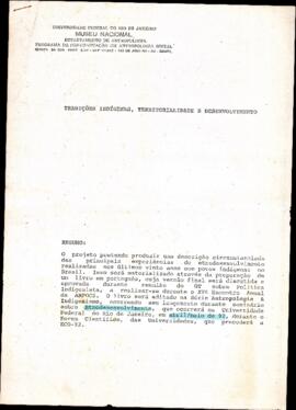 Tradições Indígenas, Territorialidade e Desenvolvimento.