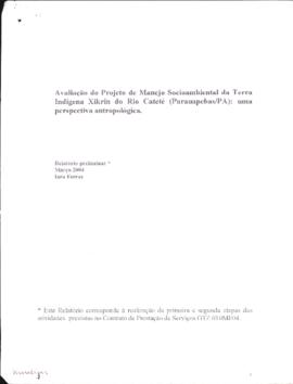 Âvaliação rlo Projeto de Manejo Socioambiental cla Terra Indígena Xikrin do Rio Cateté (Parauapeb...