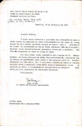 Carta ao Departamento de Saúde Fundação Nacional do Índio
