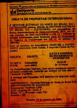 Coleta de proposta internacional pela ELETRONORTE